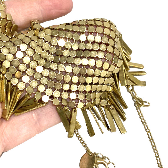 Lovisa Gold Tone Mesh Bib Necklace Vintage Look Disco Runway 70s Fashion Tassels - Picture 5 of 8